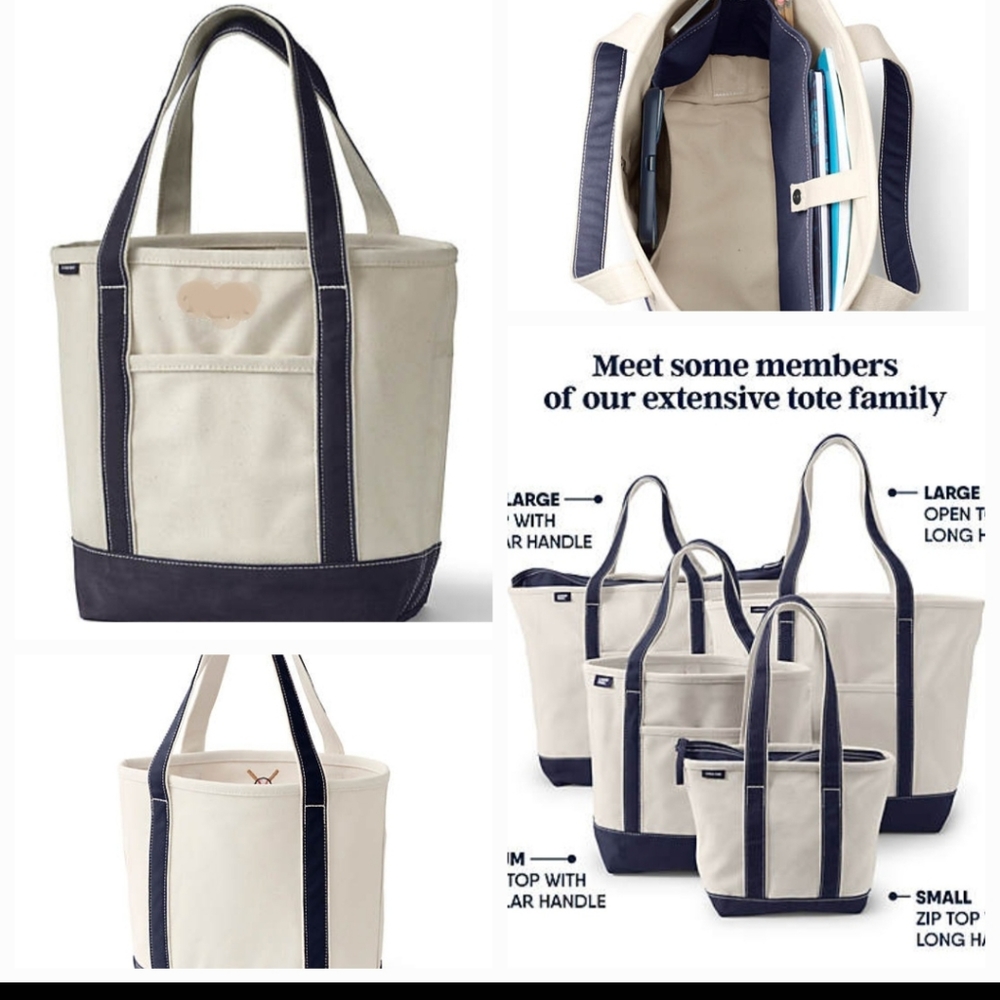 New! Lands End Medium National Open Top Canvas Tote Bag